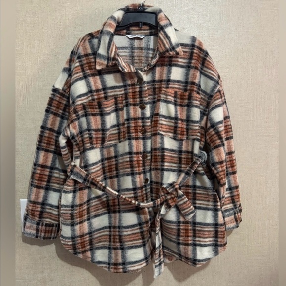 Plaid Belted Spring/Fall Jacket - Maternity - Picture 1 of 4